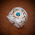 Роскошный Серебряный цвет полые розы, кольцо с натуральным камнем цветы для мужчин синие Бусины бирюзовые свадебные кольца для женщин ювелирные изделия на годовщину