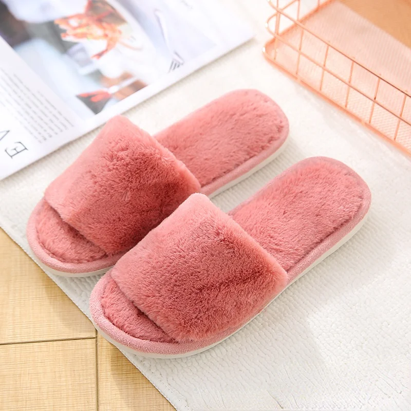 

2022 Зимние удобные домашние тапочки, меховая обувь на плоской подошве, женская домашняя обувь из искусственного меха