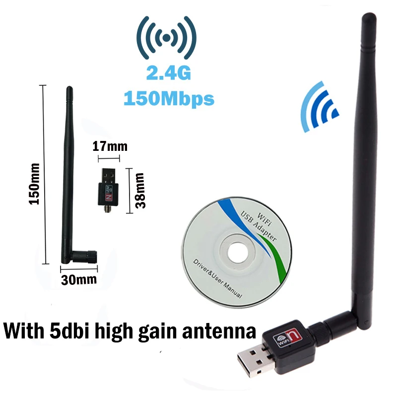with 5dbi antenna Usb wifi адаптер ethernet lan 150 беспроводной 802.11n ноутбук Настольный ключ карта antena adaptador 2,4g 5g wi fi приемник wi-fi мини - Цвет: with 5dbi antenna