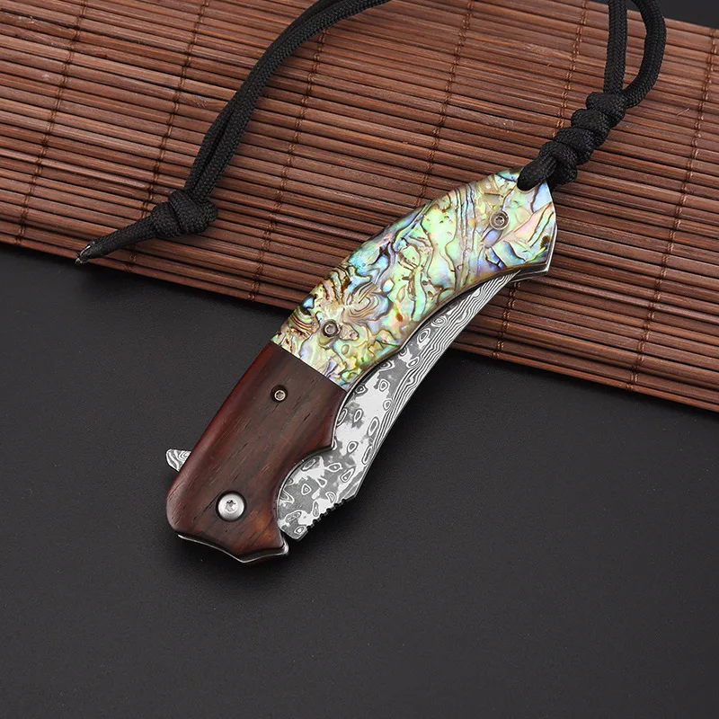 

Damascus Steel Outdoor Folding Knife Pocket Tactical Survival Multifunctional Camping Hunting Self Defense Rescue EDC Gift Knife