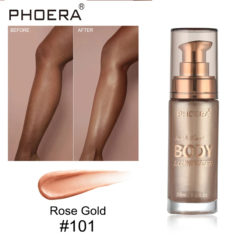 PHOERA Body Luminizer, бронзатор, жидкий хайлайтер, настройка, спрей, мерцание, яркое свечение, розовое золото, подсветка, макияж, водонепроницаемый