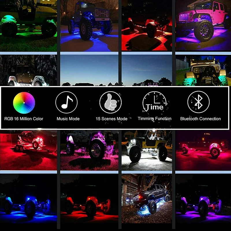 

Car 6 in 1 RGB Chassis Light Car Atmosphere Light Rock Light APP Control Suitable for Off-Road Pickup SUV ATV Truck