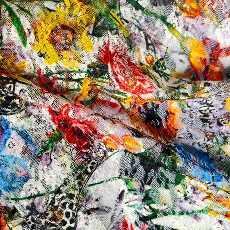 Подсолнечника кружевная ткань с принтом пикантные дышащие моющиеся женские