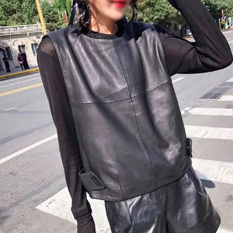 jaqueta feminina folgada sem mangas colete curto streetwear outono