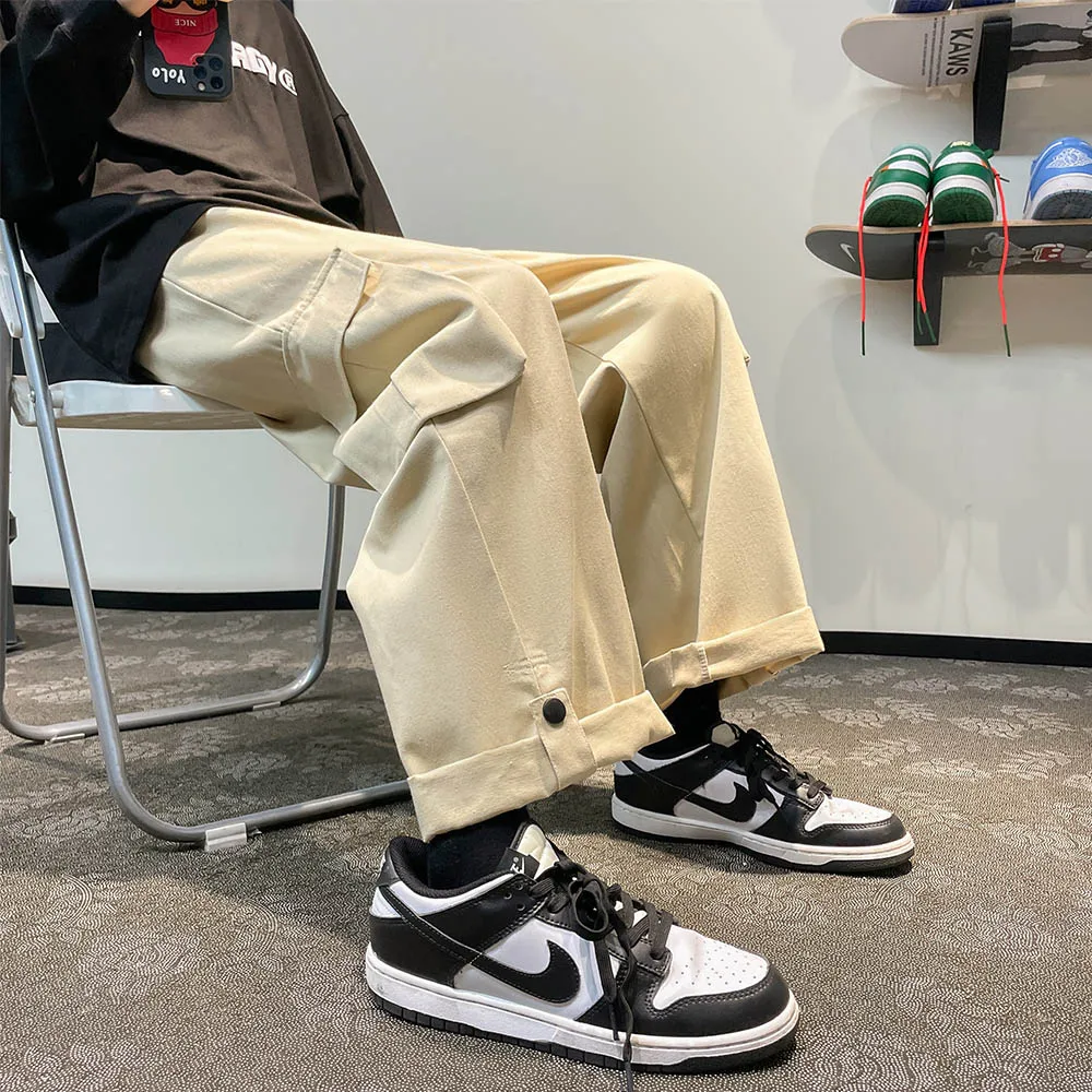 

Брюки-карго мужские с широкими штанинами, свободные штаны, повседневные хлопковые джоггеры, модная уличная одежда