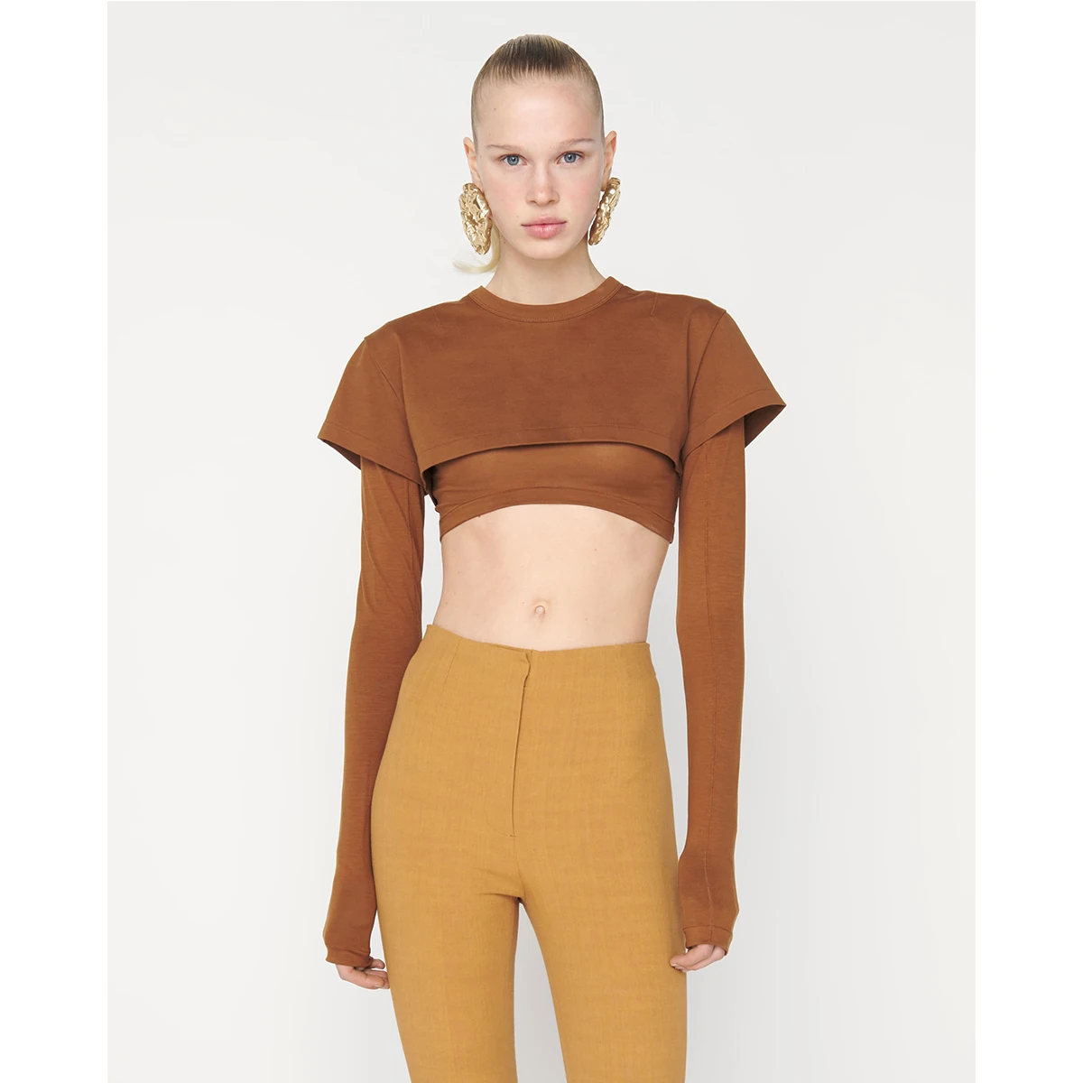 Женская футболка сезона осень зима 2021 эластичный тонкий дизайнерский короткий