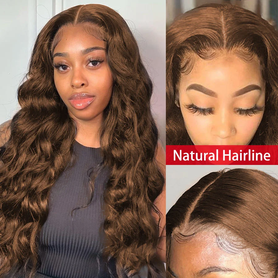 Парики из натуральных каштановых волос на фронтальной сетке волнистые