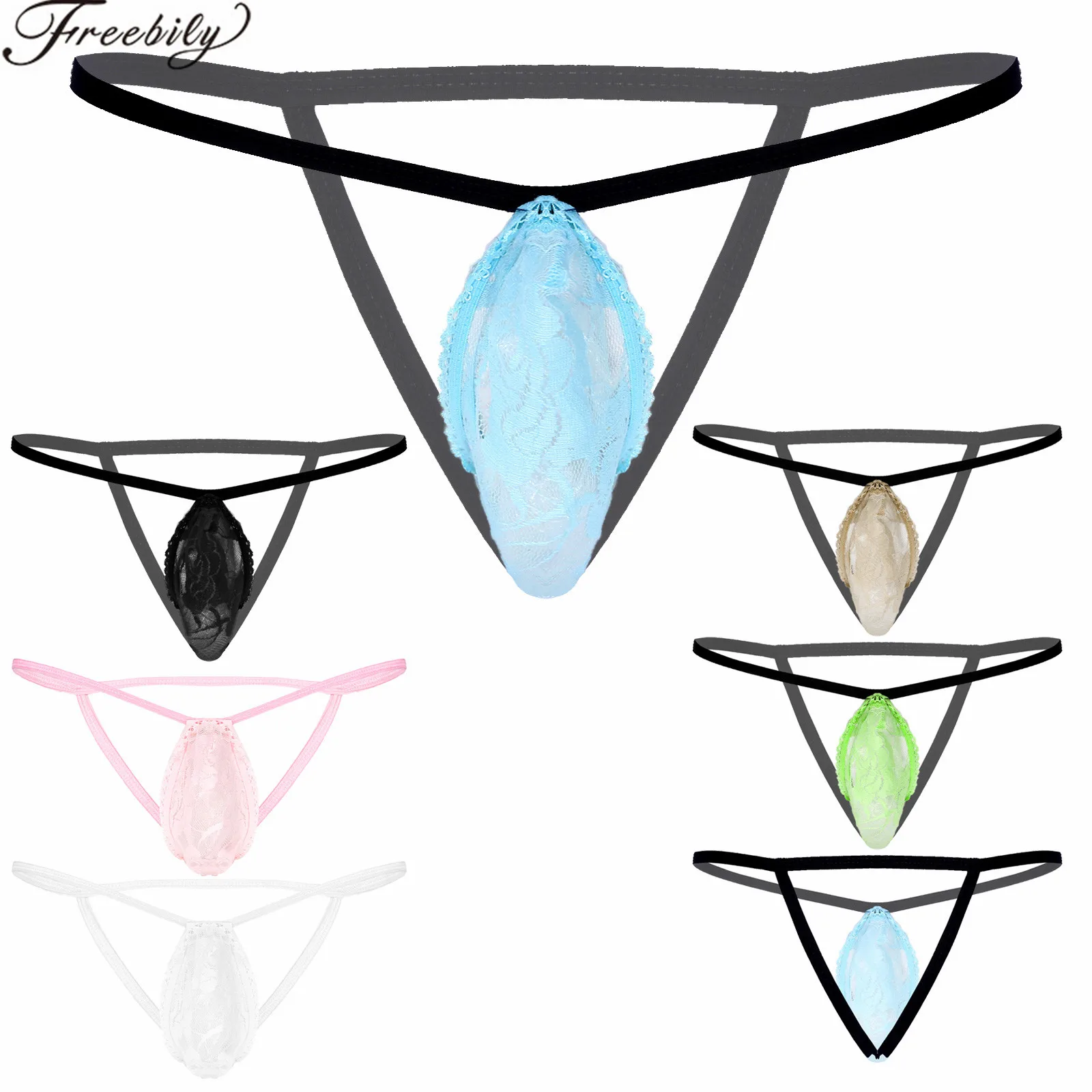 

Breathable Men G-String Thongs Underpants Seamless Soft Comfort See-Through Lace Bulge Pouch Low Rise Open Butt T-Back Underwear