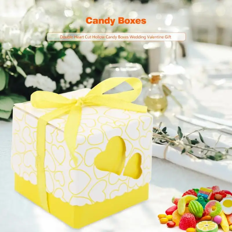 10 шт. лента Двойное сердце полый для конфет Коробки Свадебная вечеринка подарок