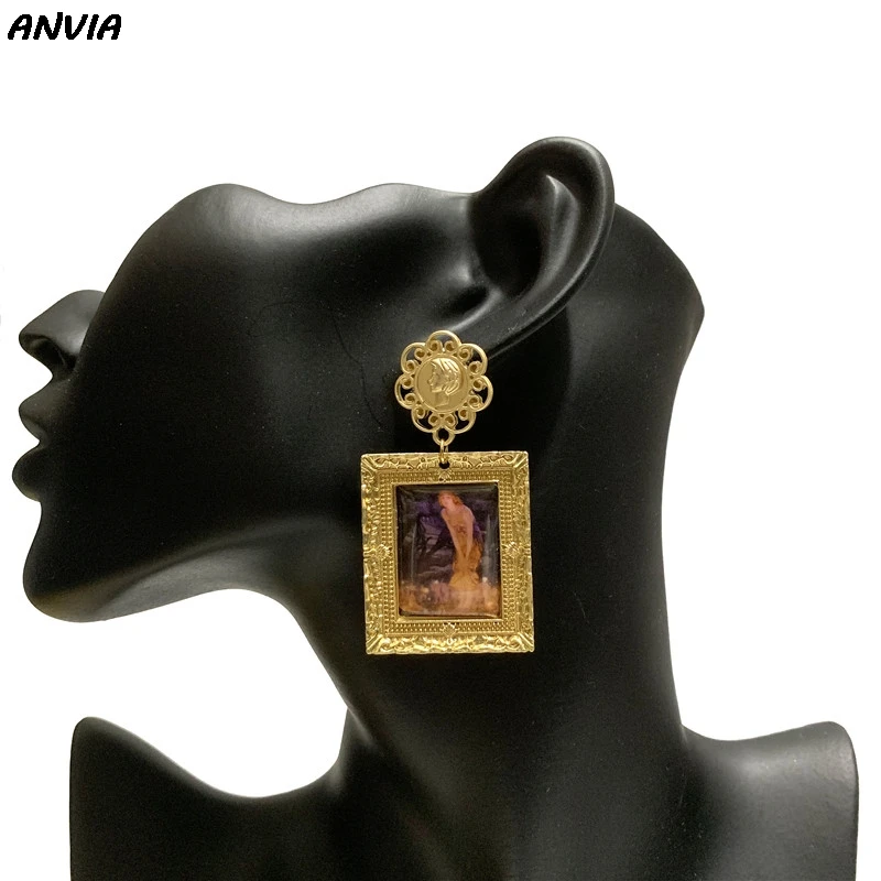 Барокко классические висячие серьги Густав Климт рисунок с поцелуем Висячие для