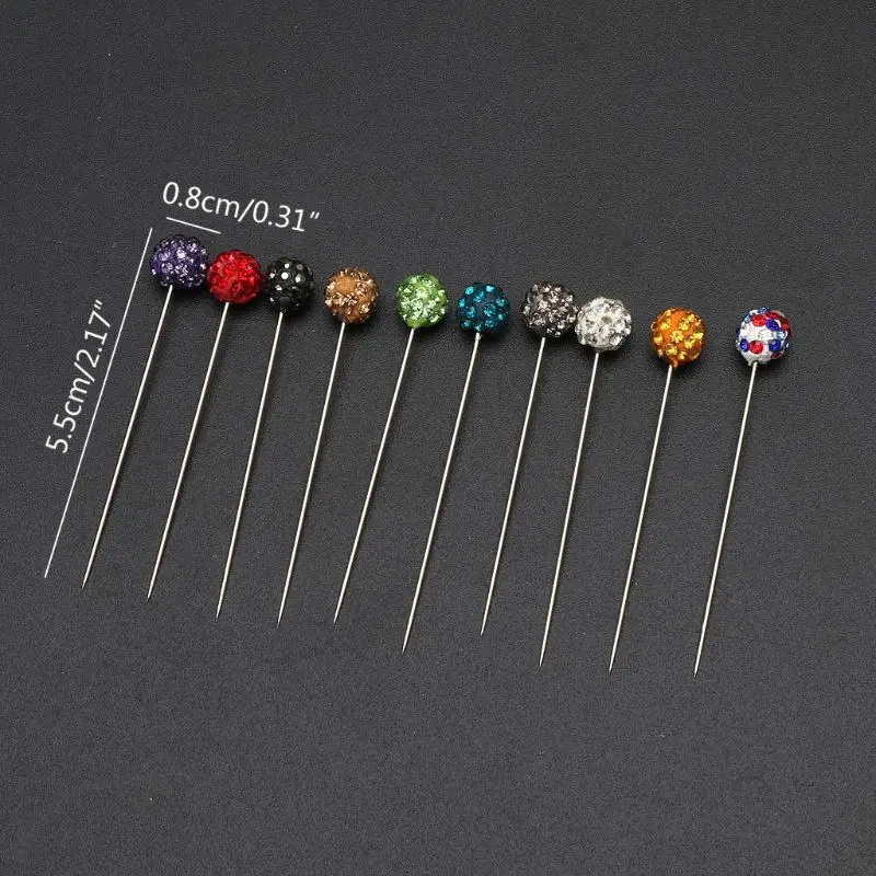 

30Pcs Muslim Hijab Scarf Safety Pins Crystals Ball Brooches Straight Head Pins