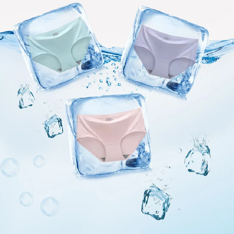 

Non-marking one-piece ice silk underwear ladies pure color antibacterial mid-waist cotton bottom crotch girl briefs