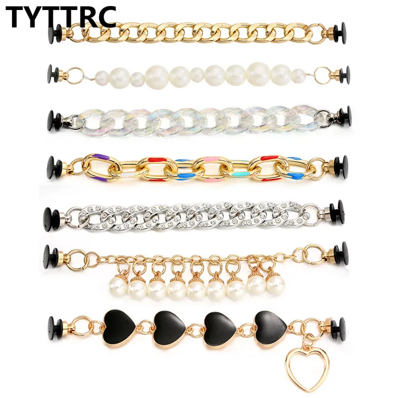 

1PC New Heart Pearl Shoe Chain Shoe Charms Croc Accessories Metal Shoe Decoration For Women Girls Shoe Buckle Gift