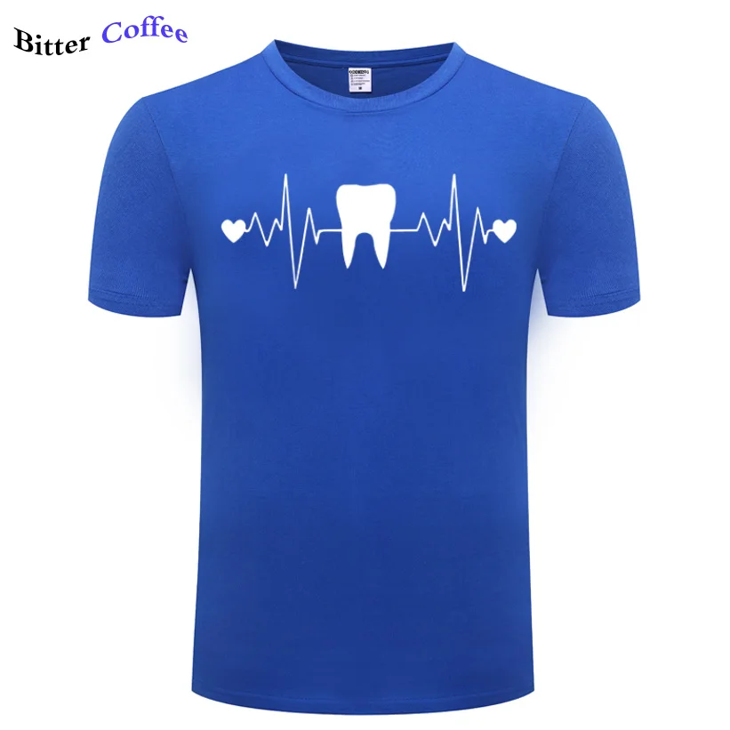 

Футболка мужская хлопковая с коротким рукавом, смешная уличная одежда в стиле хип-хоп, с рисунком зубов, дантистов и сердцебиения, Топ оверс...