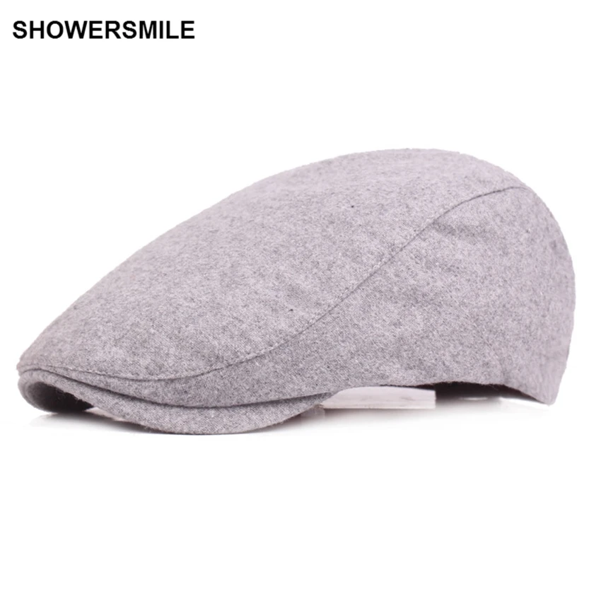 SHOWERSMILE брендовые бордовые шерстяные твидовые колпачки для женщин и мужчин, винтажные теплые зимние плоский берет, повседневные подарки, британские шапки