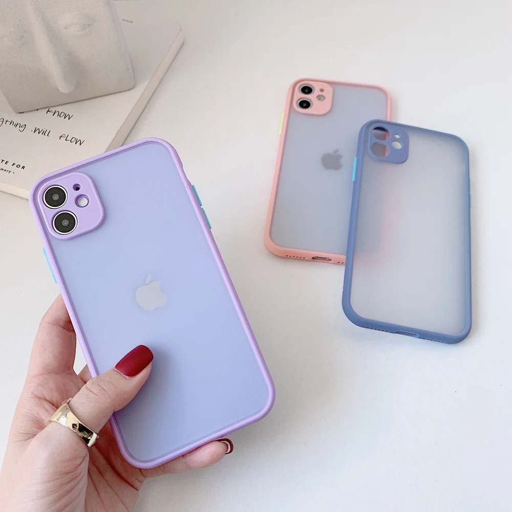 Цветной бампер Macarons Матовый Прозрачный чехол для iPhone 11 12 iPhone11 Pro Max X Xs XR 7 8 Plus SE 2020