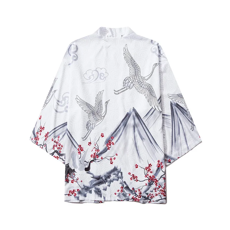 Кимоно с рисунком японской вороны Streerwear Yukata женское кимоно хаори Харадзюку халат