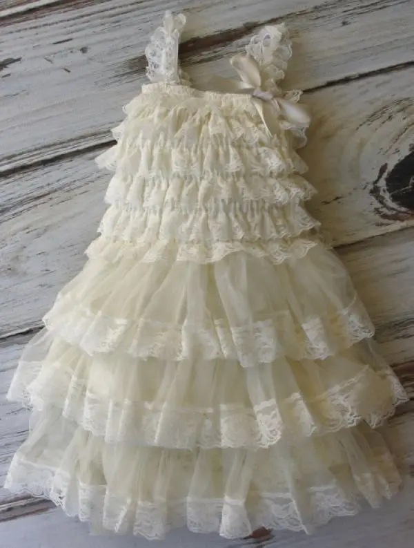 Free Shipping Lace Flower girl dress Baby Dress Wedding Rustic Ivory dress-Bridesmaid | Детская одежда и обувь