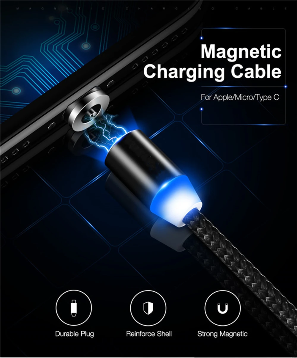 5 шт. Круглый Магнитный кабель с разъемами типа C Micro USB адаптер для быстрой зарядки
