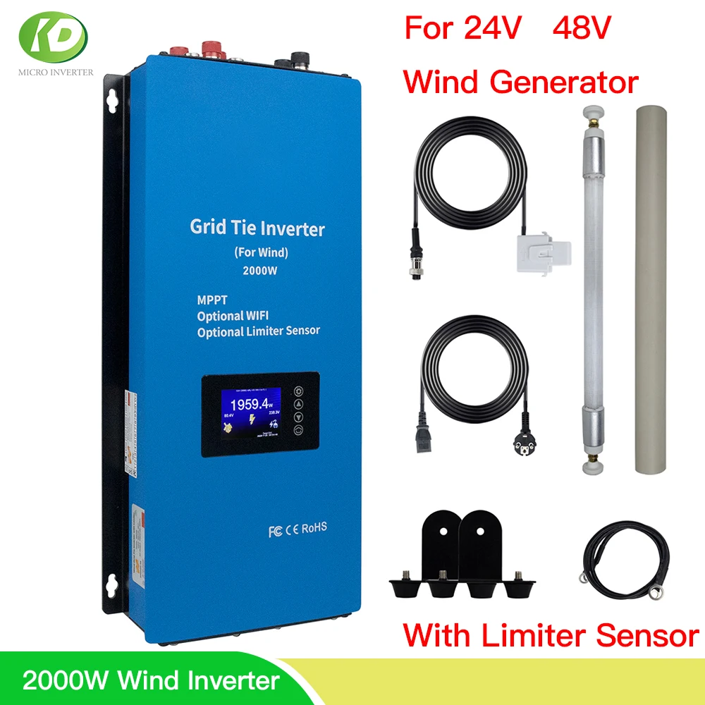 

MPPT 2000W 1000W Wind Power On Grid Tie Inverter With Limiter Sensor Pure Sine Wave Inversor For 24V 48V Wind Turbine Generator