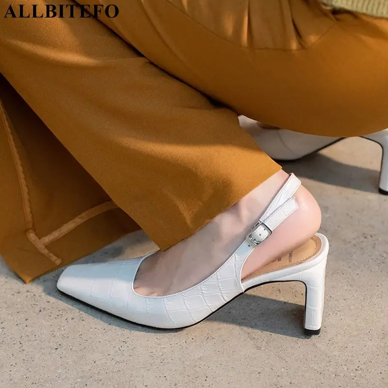 

ALLBITEFO fashion retro genuine leather thick heels summer women sandals women heels shoes party women shoes des sandales