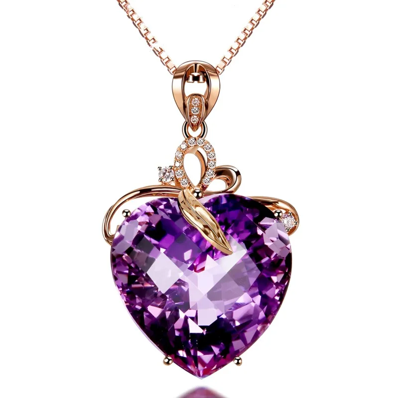 

MIQIAO 18K Rose Gold Love Heart Purple Crystal Zircon Pendant Luxury Chains Necklace for Women Girl Fashion Jewelry Friends Gift