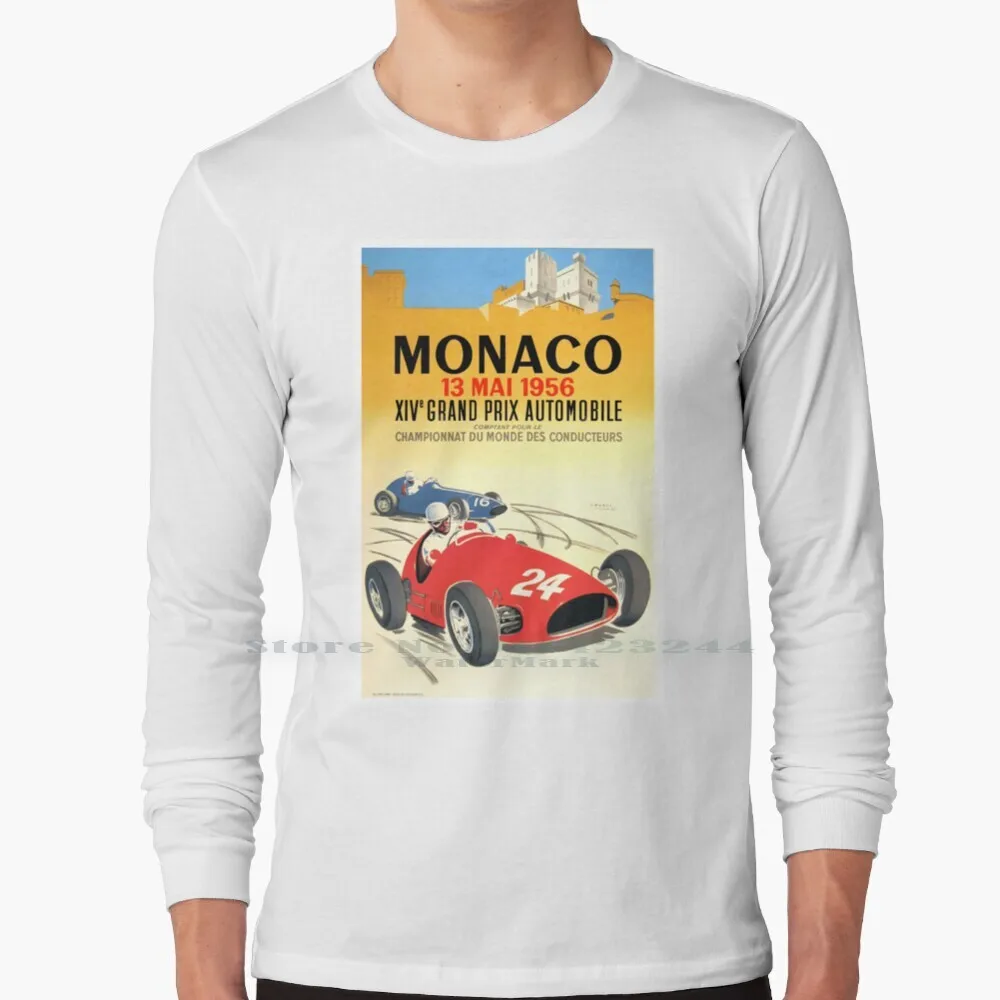 

1956 год, Монако, Гран-при, Постер для автомобильной гоночной гонки, футболка из 100% чистого хлопка, Grand Prix Affiche, винтажный гоночный постер Монте-Карло