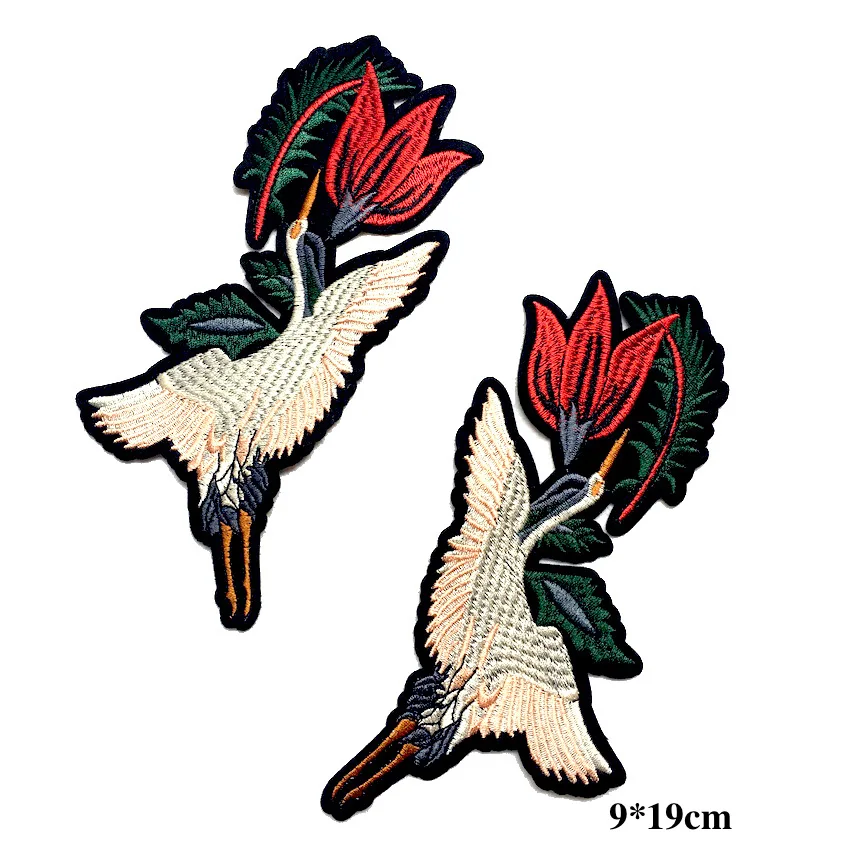 1 пара вышитая аппликация в виде красного журавля с птицами нашивки для одежды
