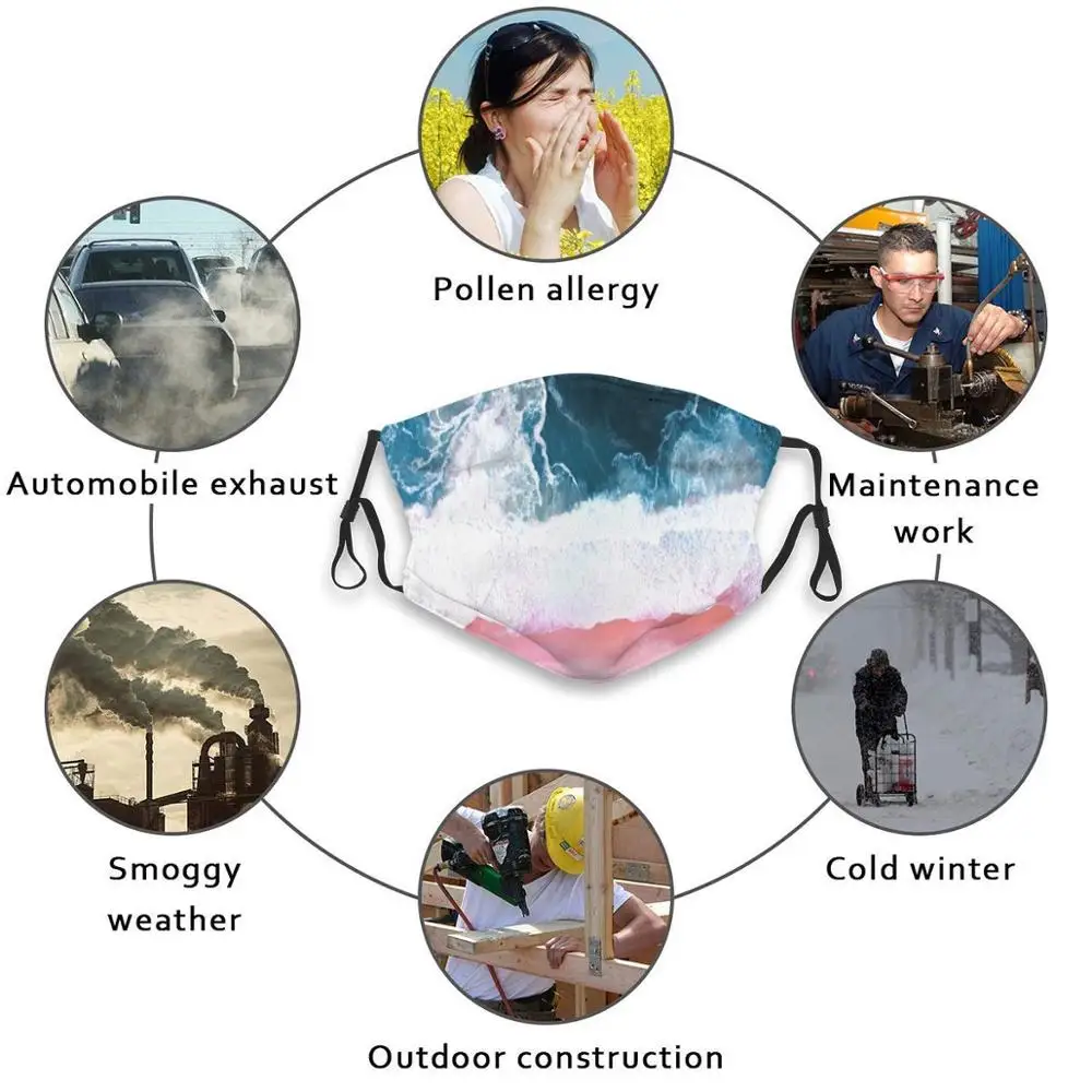 

Aerial Beach , Ocean Waves Reusable Mouth Mask Filter Cool Kawaii Funny Custom Design Masks Aerial Beach Ocean Waves Water Pink