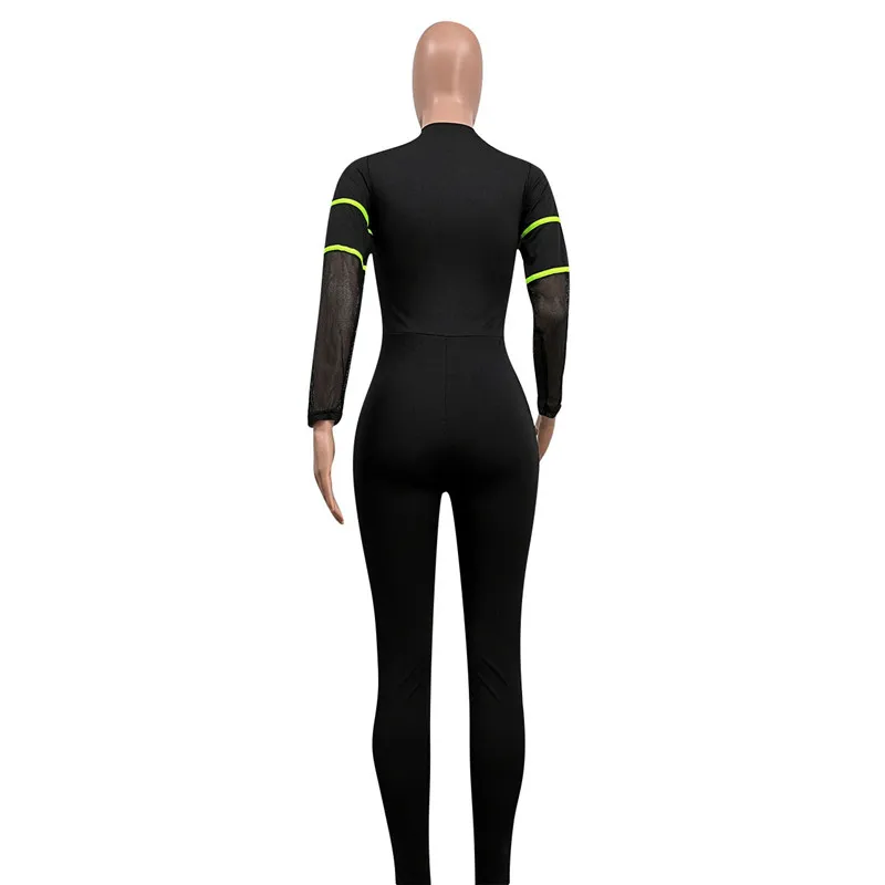 Комбинезон женский сетчатый на молнии с V-образным вырезом и длинным рукавом |