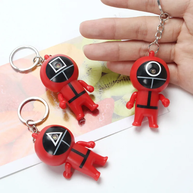 

3D Squid Game Characters Mask Mini Keychain Light Small Triangle Round Square Mini Lamp for Women Men Kids Keychain Toy Gifts