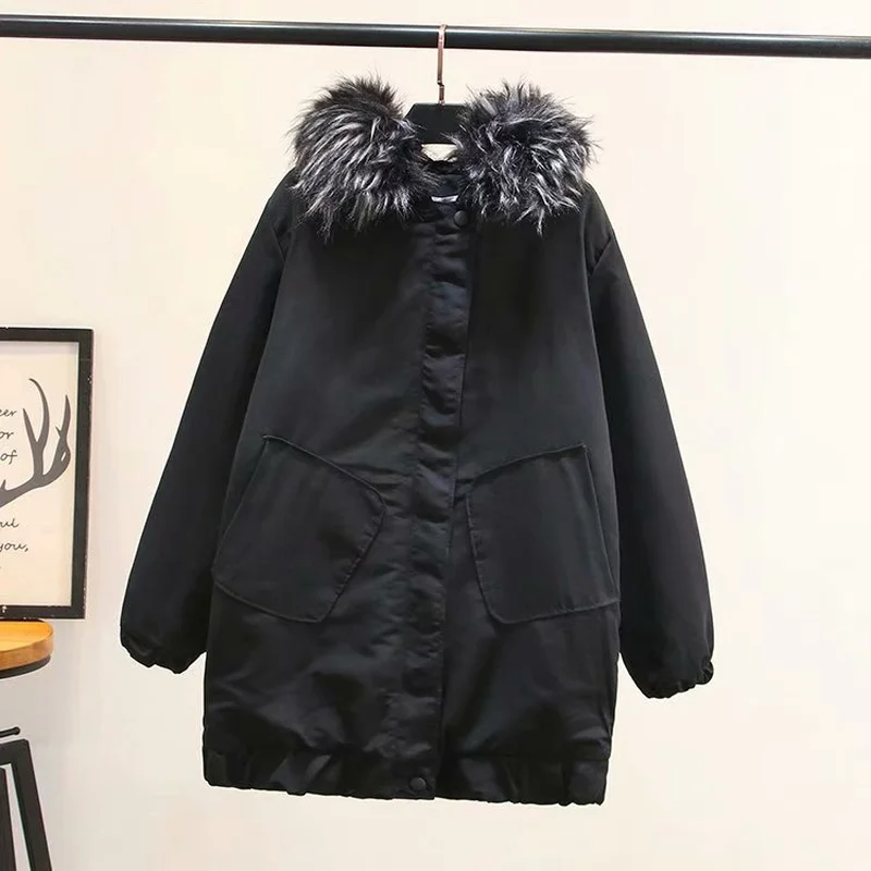 Женские зимние длинные пальто размера плюс XL 4XL хлопковые одноцветные куртки с
