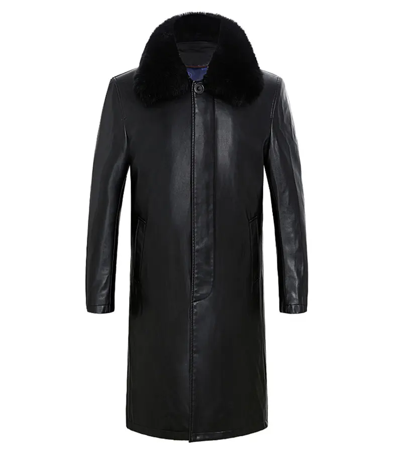 Мужская повседневная куртка из ПУ кожи черная Свободная на пуговицах с длинным