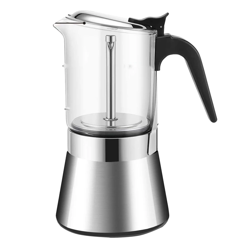 

Crystal Glass Top Stovetop Espresso Coffee Maker Moka Pot Kettle Stainless Steel Classic Italian Percolator