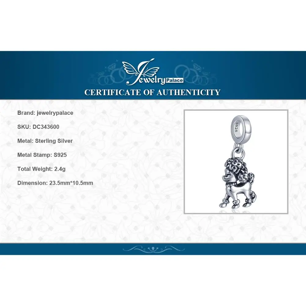 

JewelryPalace 925 Sterling Silver Poodle Dog Beads Charms Silver 925 Original Fit Bracelet Silver 925 original Jewelry Making