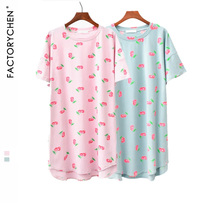 Милая женская домашняя одежда с принтом вишни свободная ночная рубашка летняя