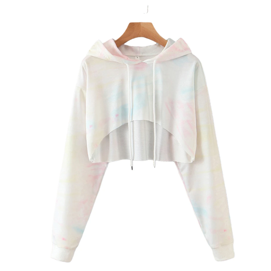 

HSA Women Hoodies 2020 Casual Pink Gradient Sweatshirt Trend Tie-dye Long-sleeved Sweatshirt Pullover Navel Autumn/Spring