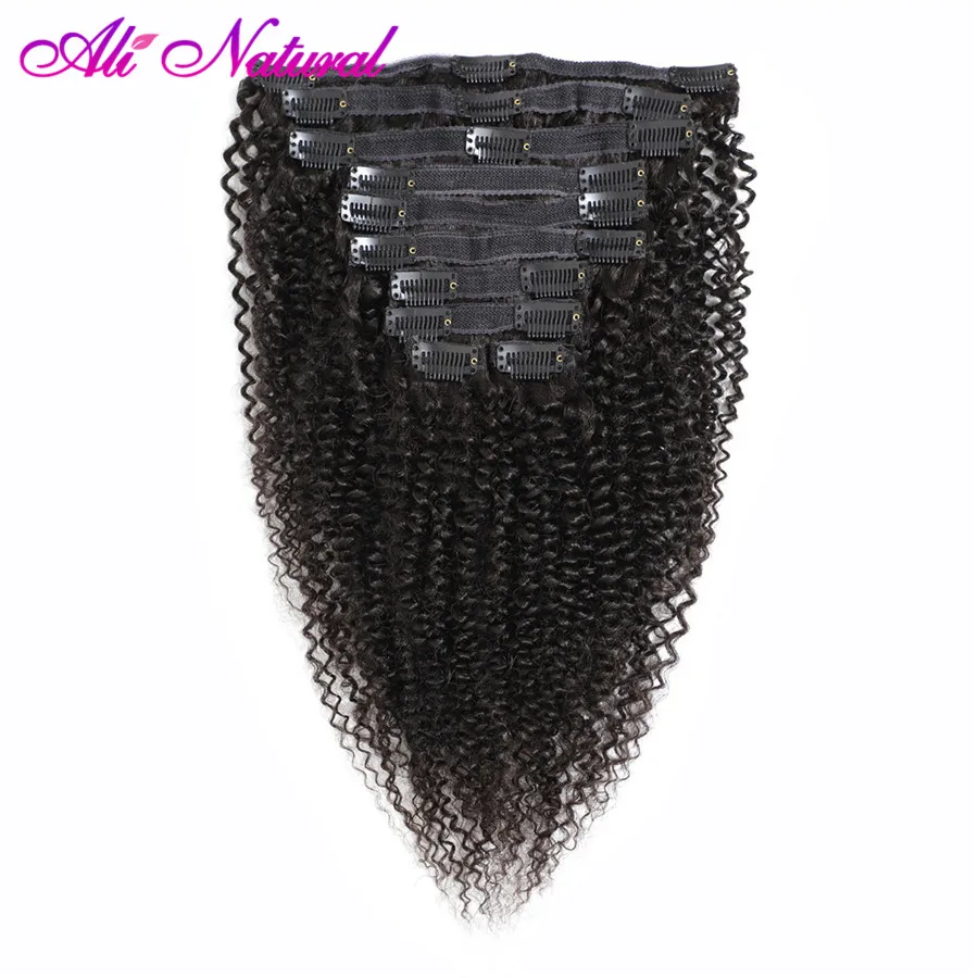 

Brazilian Kinky Curly Clip In Human Hair Extensions 10 Pcs/Set Double Weft Non Remy Hair Natural Black Color 120G