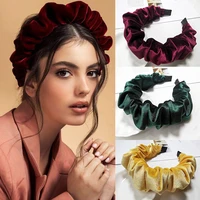 hot sale new fashion hairband plain color fabric velvet oversize large pleated headband headbands for women hair accessories