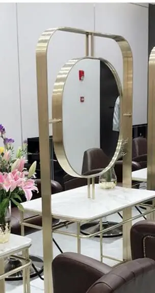 Barbershop зеркало со светом веб-прически знаменитостей салон Специальная нержавеющая сталь двухстороннее зеркало для стрижки волос