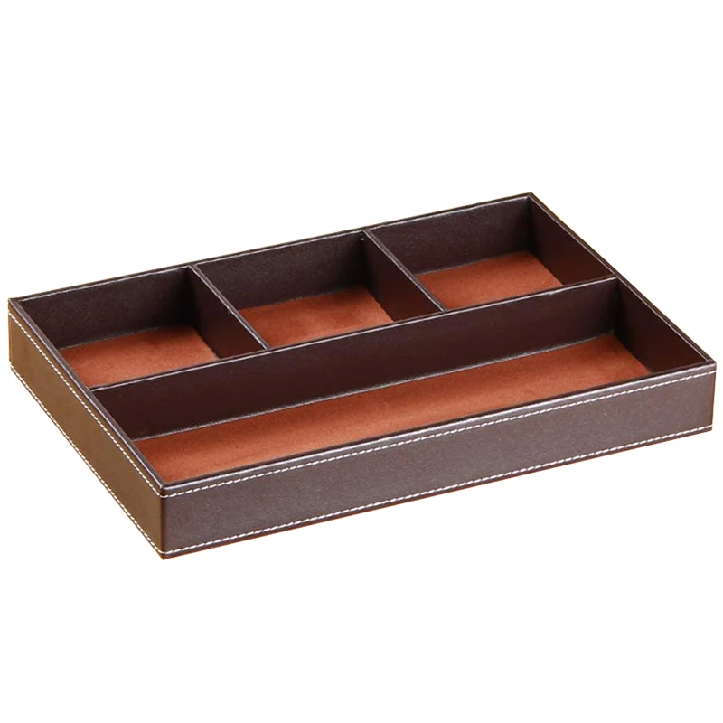 

Leather 4 Grid Desktop Stationery Case , Drawer Organizer, Desk Supplies Storage Box,Bedside Table Tray,Suitable