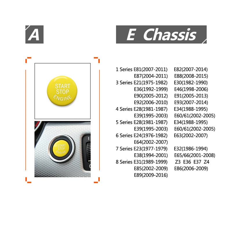 Желтая крышка кнопки включения и остановки двигателя для BMW E-Chassis E46 E60 E90 E92 E87 E82 E64