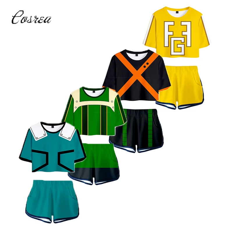 

My Hero Academia Clothes Cosplay Shirt Two Piece Set Women Sexy T Shirt Shorts My Boku No Hero Academia Gym Suit Tracksuit Girls