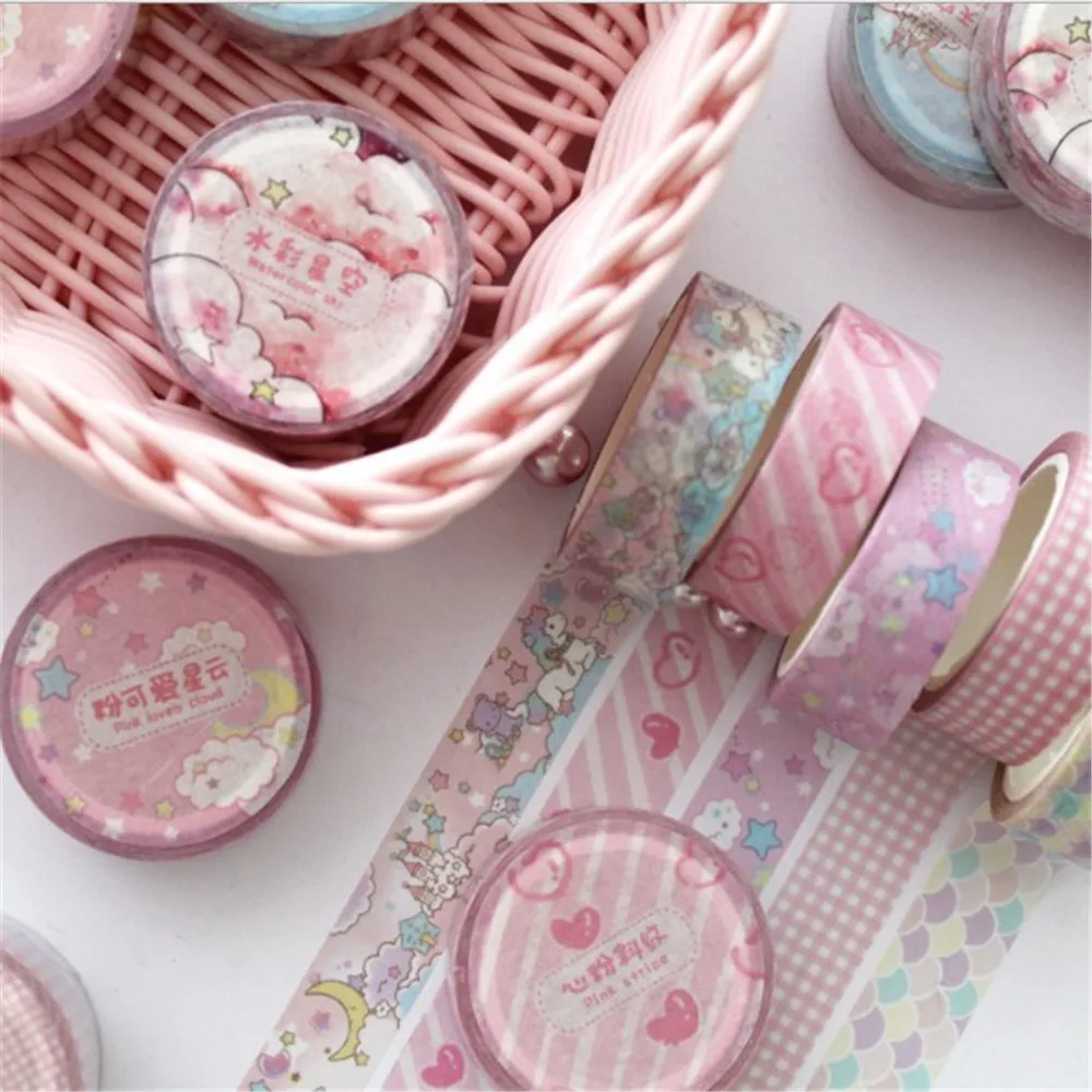 

1pcs/lot Washi Tape Japanese Stationery Kawaii Pink Masking Tape Cute Scrapbooking Girl Gift Decoration School Office Supply 7M