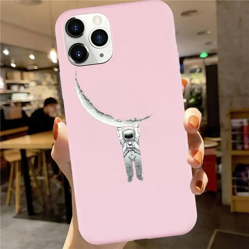 

Moon Stars Space Astronaut black white luxury Phone Case funda Candy Color for iPhone 6 7 8 11 12 s mini pro X XS XR MAX Plus