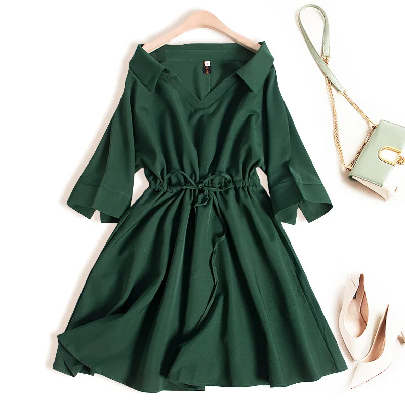 

2020 summer women new sexy slash neck shirt dresses three quarter skeeve stretch waist solid chiffon mini dress JC328