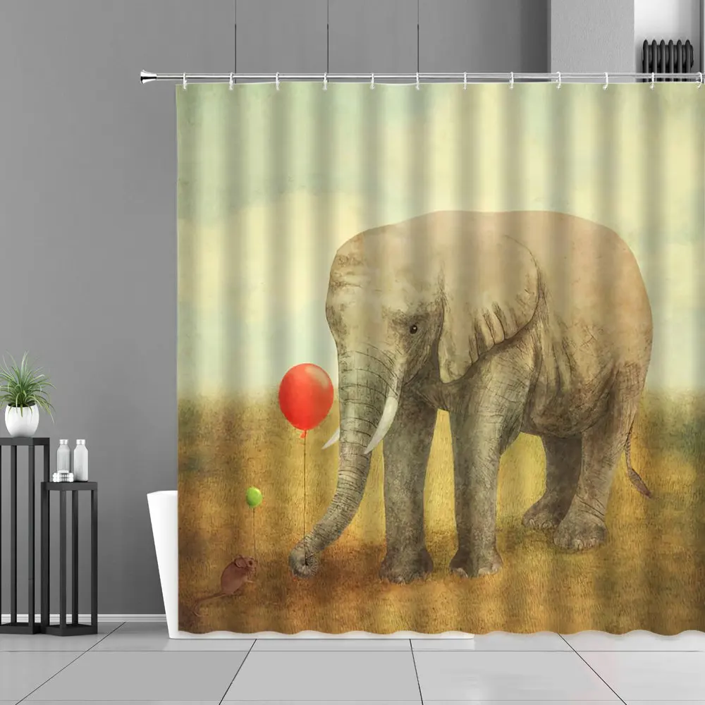 

Black And White Elephant Pattern Shower Curtain Africa Wild Animals Elephants Bathroom Curtains Simple Nordic Style Home Decor