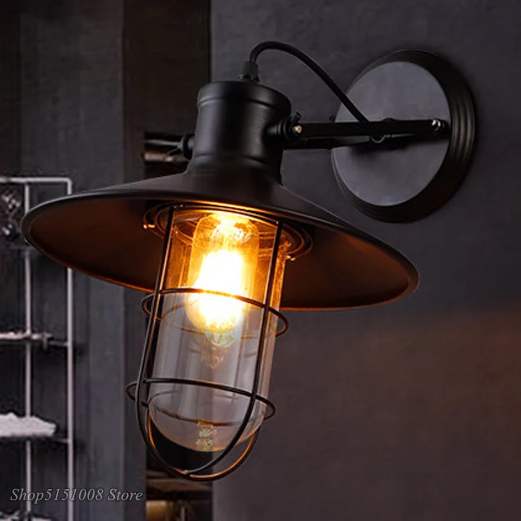 

Retro Industrial Wall Lamp Glass Lampshade Metal Petal Lamp Vintage Wall Sconce Loft Corridor Wall Light Fixture e27 Edison Bulb