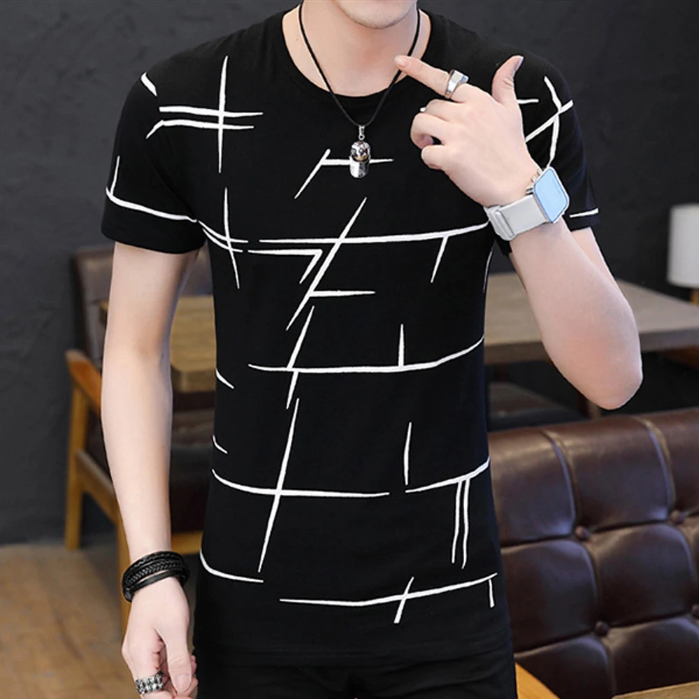 

Korean Style Fashion T Shirt Men Printed Tops Summer Crew Neck Short Sleeve Top Graphic Tees Men Clothing