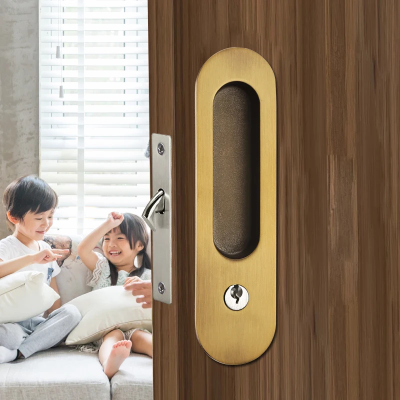

Barn wood furniture with key sliding door lock handle anti-theft double door hardware latch lock, hardware